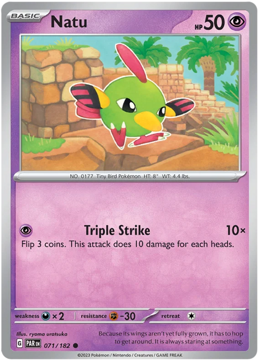 Natu 071/182 Common Reverse Holo Pokemon Card (SV04 Paradox Rift)