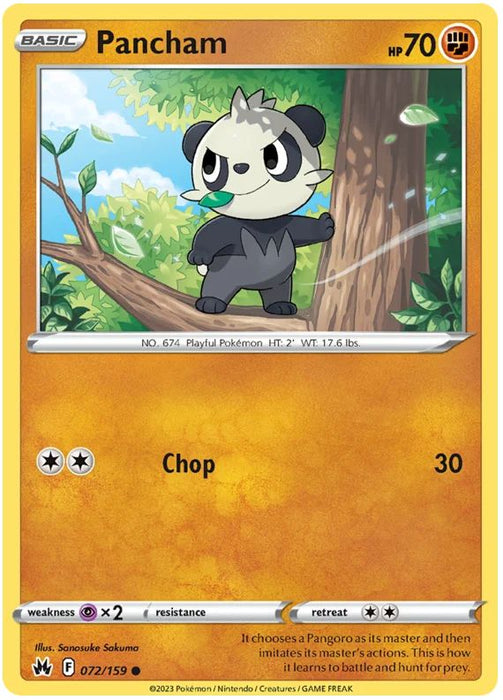 Pancham 072/159 Common Pokemon Card (SWSH Crown Zenith)