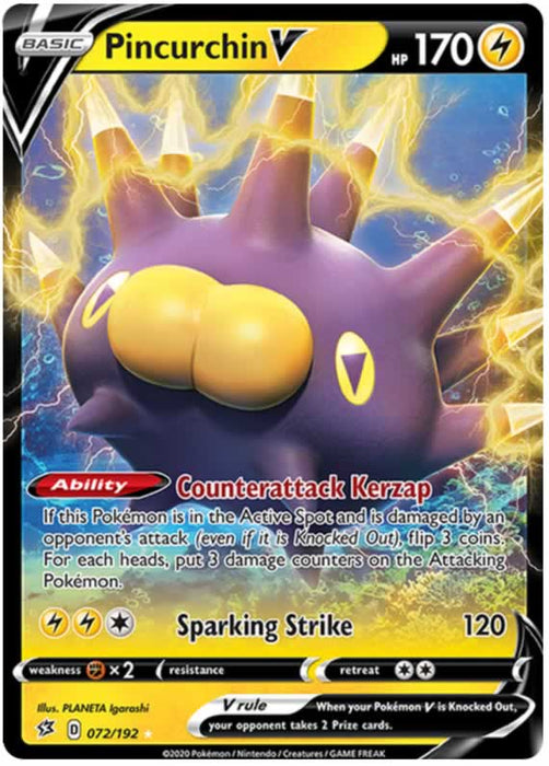 Pincurchin V 072/192 Ultra Rare Pokemon Card (SWSH Rebel Clash)