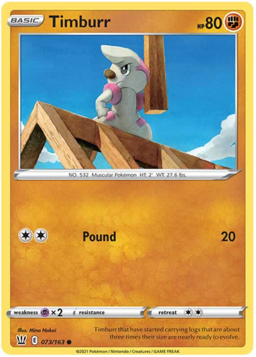 Timburr 073/163 Common Pokemon Card (Battle Styles)