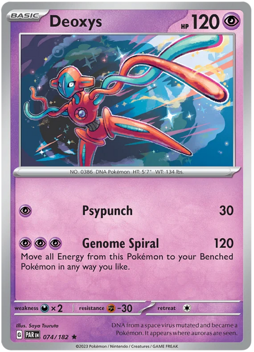 Deoxys 074/182 Rare Reverse Holo Pokemon Card (SV04 Paradox Rift)