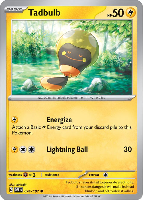 Tadbulb 074/197 Common Reverse Holo Pokemon Card (SV Obsidian Flames)