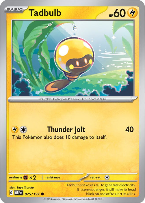 Tadbulb 075/197 Common Reverse Holo Pokemon Card (SV Obsidian Flames)