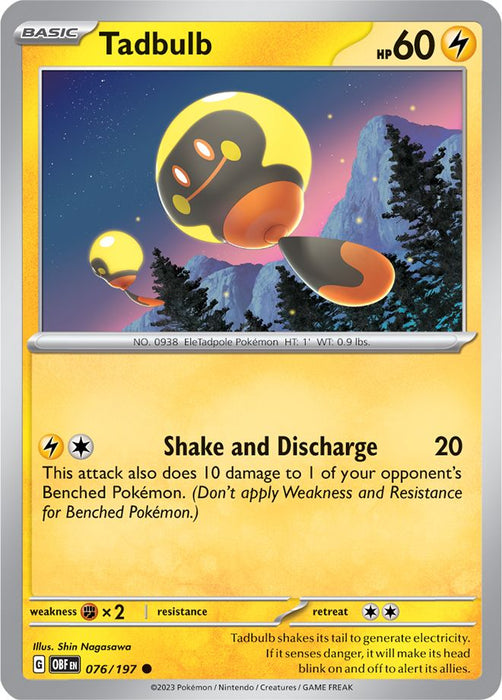 Tadbulb 076/197 Common Reverse Holo Pokemon Card (SV Obsidian Flames)