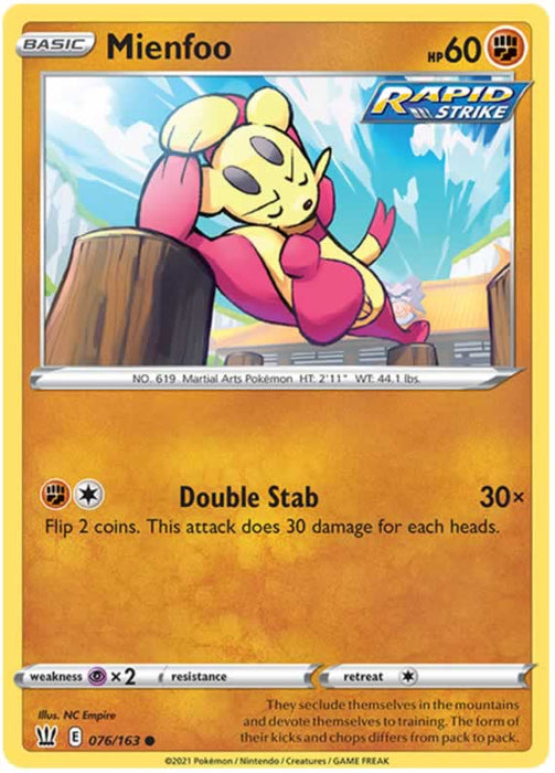 Mienfoo 076/163 Common Pokemon Card (Battle Styles)