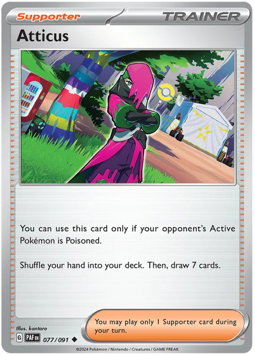 Atticus 077/091 Uncommon Reverse Holo Pokemon Card (SV 4.5 Paldean Fates)