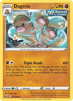 Dugtrio 077/198 Rare Pokemon Card (SWSH Chilling Reign)