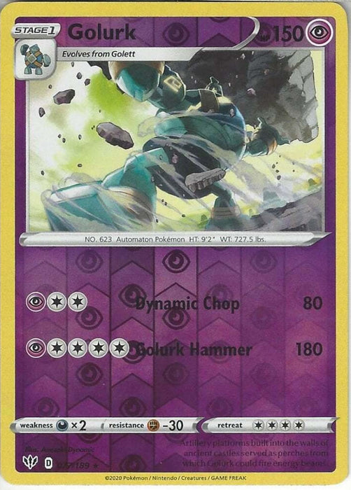 Golurk 077/189 Rare Reverse Holo Pokemon Card (Darkness Ablaze)