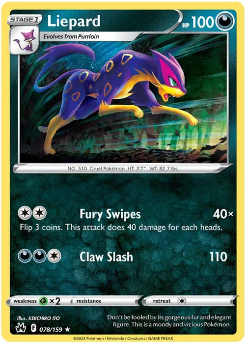 Liepard 078/159 Rare Pokemon Card (SWSH Crown Zenith)