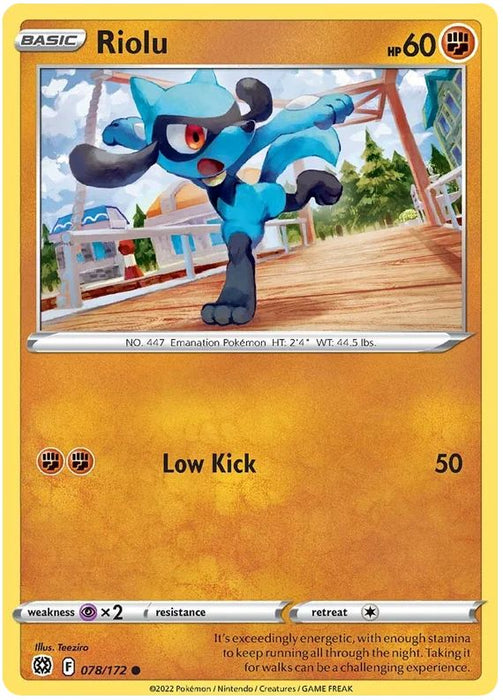 Riolu 078/172 Common Reverse Holo Pokemon Card (SWSH Brilliant Stars)