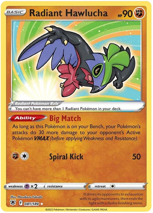 Radiant Hawlucha 081/189 Rare Radiant Pokemon Card (SWSH Astral Radiance)