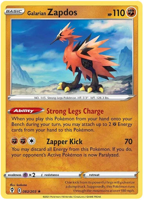 Galarian Zapdos 082/203 Rare Holo Pokemon Card (SWSH Evolving Skies)