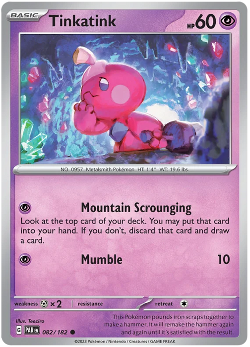 Tinkatink 082/182 Common Reverse Holo Pokemon Card (SV04 Paradox Rift)