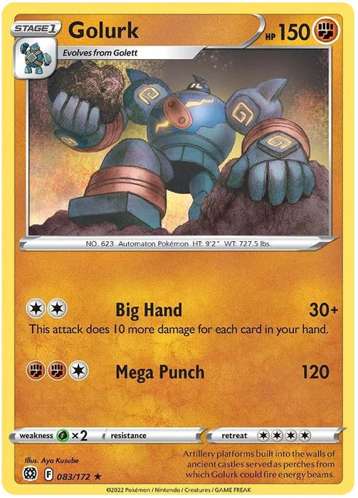 Golurk 083/172 Rare Reverse Holo Pokemon Card (SWSH Brilliant Stars)