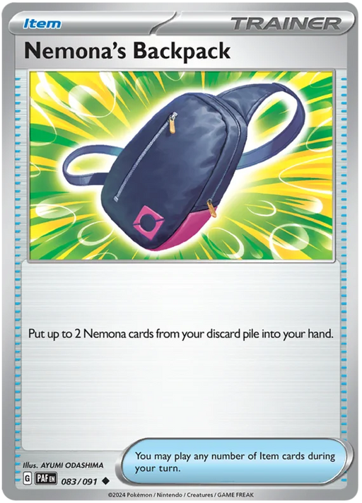 Nemona's Backpack 083/091 Uncommon Reverse Holo Pokemon Card (SV 4.5 Paldean Fates)