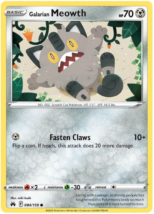 Galarian Meowth 084/159 Common Reverse Holo Pokemon Card (SWSH Crown Zenith)