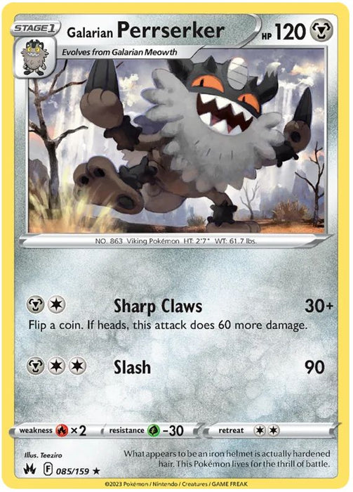 Galarian Perrserker 085/159 Rare Pokemon Card (SWSH Crown Zenith)