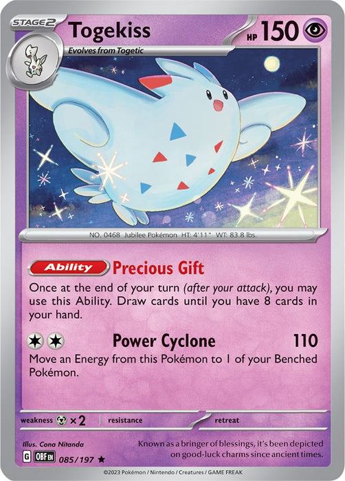 Togekiss 085/197 Rare Reverse Holo Pokemon Card (SV Obsidian Flames)