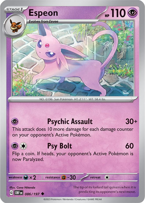 Espeon 086/197 Uncommon Pokemon Card (SV Obsidian Flames)