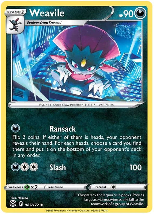 Weavile 087/172 Uncommon Pokemon Card (SWSH Brilliant Stars)