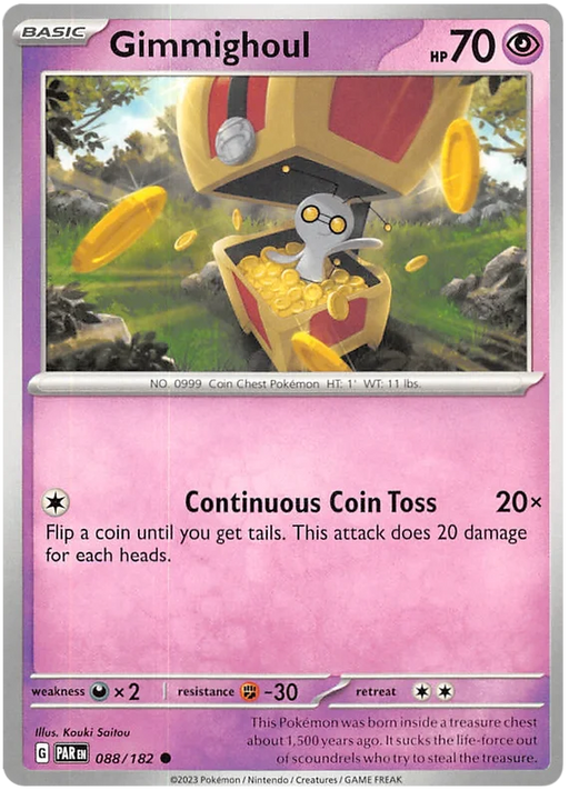 Gimmighoul 088/182 Common Pokemon Card (SV04 Paradox Rift)