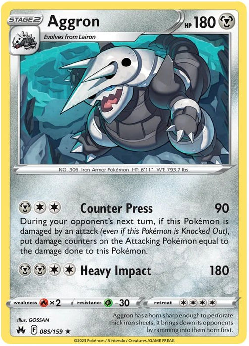 Aggron 089/159 Rare Holo Reverse Holo Pokemon Card (SWSH Crown Zenith)