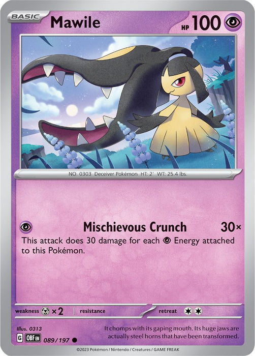Mawile 089/197 Common Reverse Holo Pokemon Card (SV Obsidian Flames)
