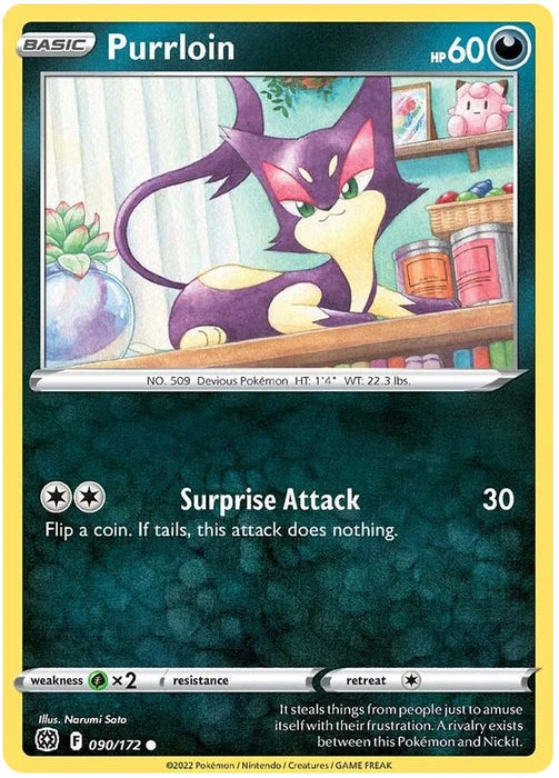 Purrloin 090/172 Common Reverse Holo Pokemon Card (SWSH Brilliant Stars)