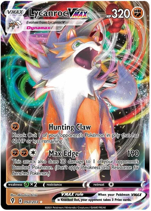 Lycanroc VMAX 092/203 Ultra Rare  Pokemon Card (SWSH Evolving Skies)