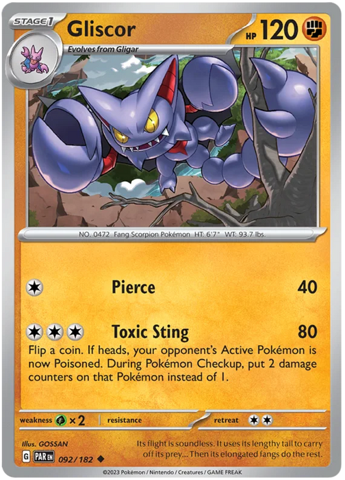 Gliscor 092/182 Uncommon Pokemon Card (SV04 Paradox Rift)