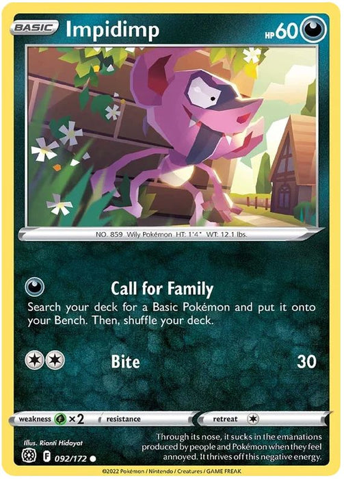 Impidimp 092/172 Common Reverse Holo Pokemon Card (SWSH Brilliant Stars)