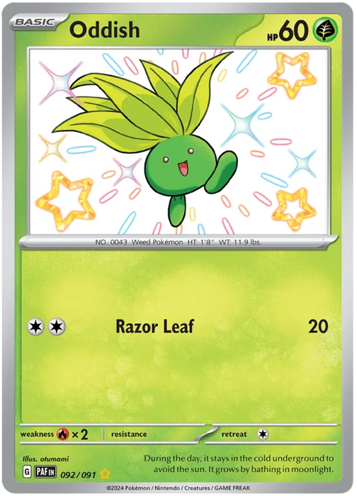 Oddish 092/091 Shiny Rare Pokemon Card (SV 4.5 Paldean Fates)