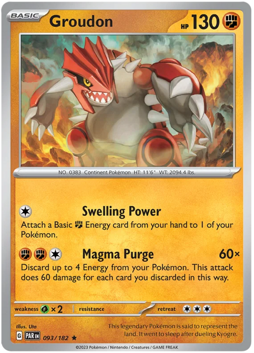 Groudon 093/182 Rare Reverse Holo Pokemon Card (SV04 Paradox Rift)