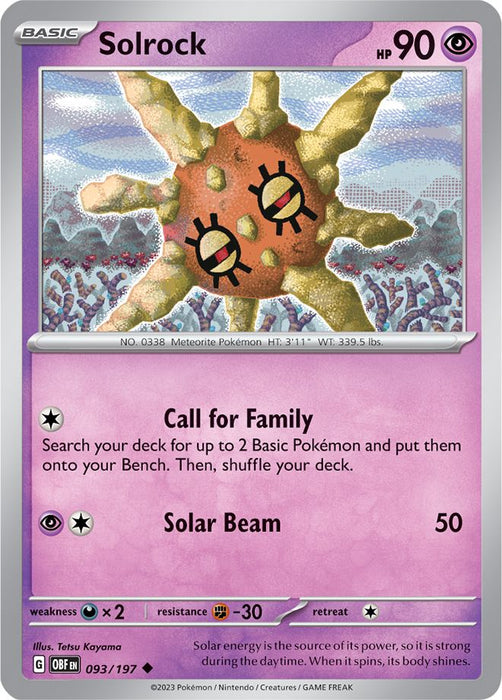 Solrock 093/197 Uncommon Reverse Holo Pokemon Card (SV Obsidian Flames)