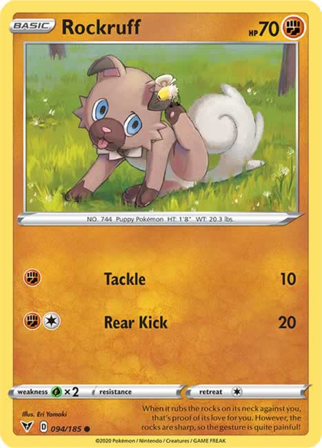 Rockruff 094/185 Common Pokemon Card (SWSH04 Vivid Voltage)