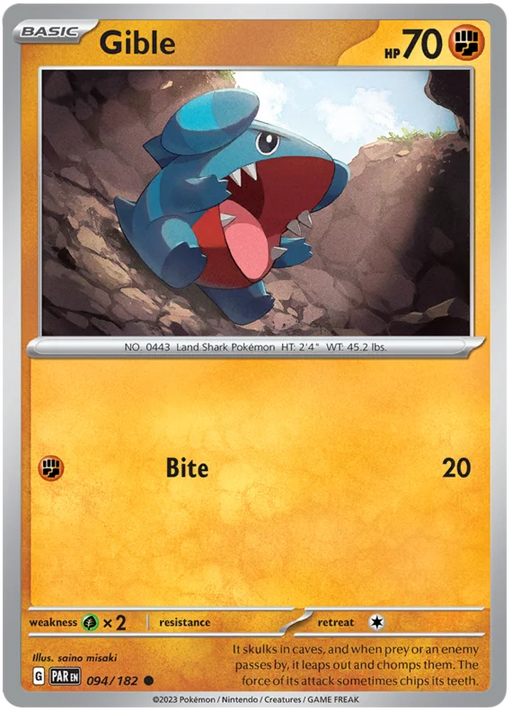 Gible 094/182 Common Pokemon Card (SV04 Paradox Rift)