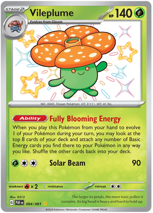Vileplume 094/091 Shiny Rare Pokemon Card (SV 4.5 Paldean Fates)