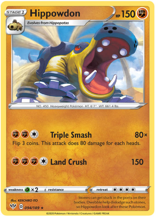 Hippowdon 094/189 Rare Pokemon Card (Darkness Ablaze)