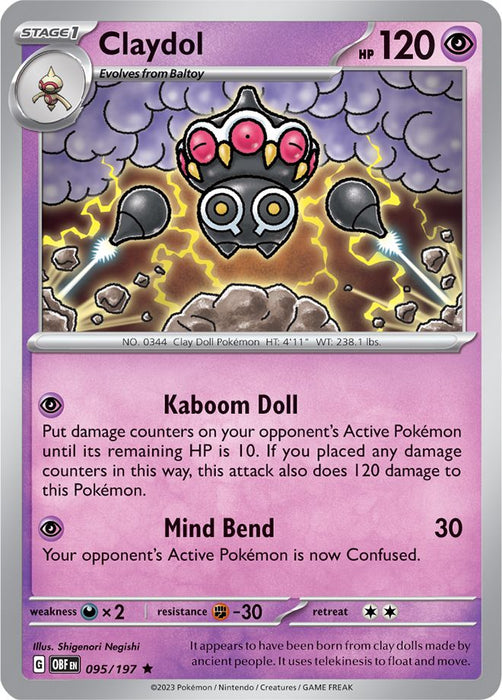 Claydol 095/197 Rare Pokemon Card (SV Obsidian Flames)