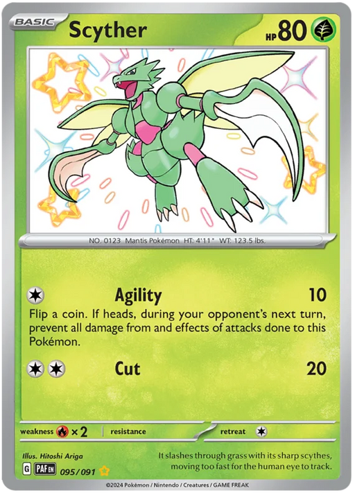 Scyther 095/091 Shiny Rare Pokemon Card (SV 4.5 Paldean Fates)