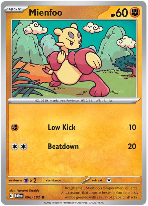 Mienfoo 096/182 Common Pokemon Card (SV04 Paradox Rift)