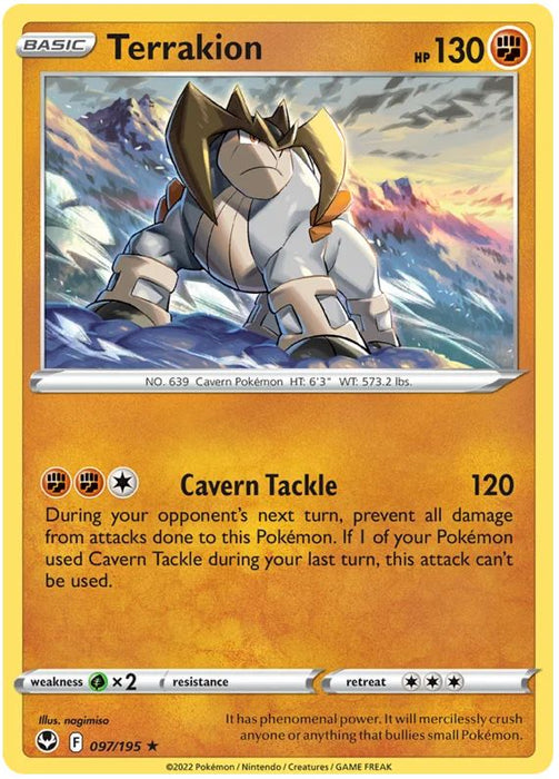 Terrakion 097/195 Rare Holo Pokemon Card (SWSH Silver Tempest)