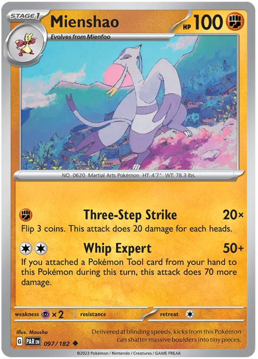 Mienshao 097/182 Uncommon Reverse Holo Pokemon Card (SV04 Paradox Rift)