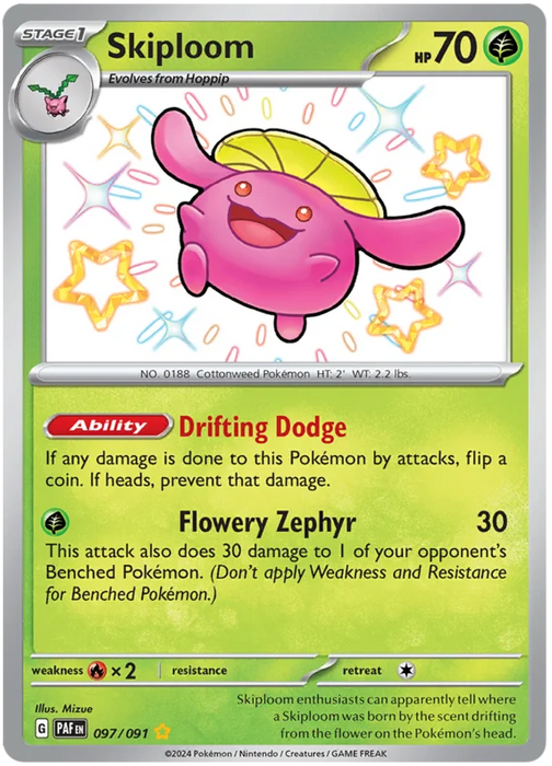 Skiploom 097/091 Shiny Rare Pokemon Card (SV 4.5 Paldean Fates)