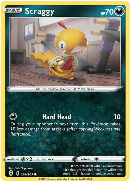 Scraggy 098/203 Common Reverse Holo Pokemon Card (SWSH Evolving Skies)