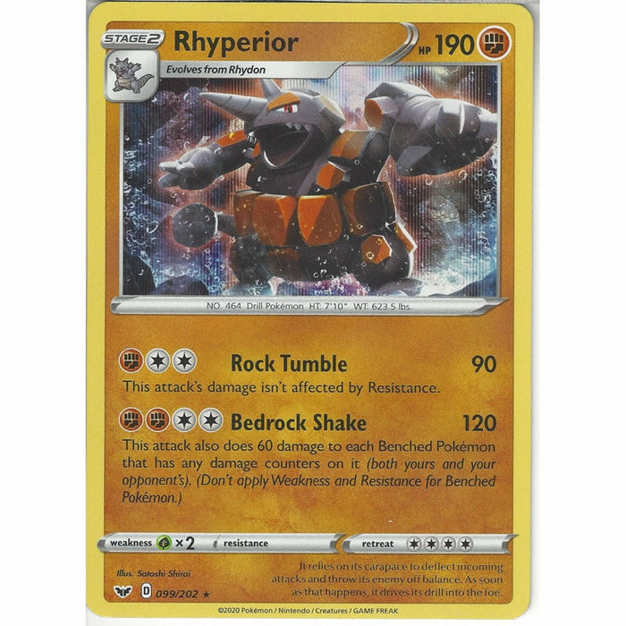 Rhyperior 099/202 Rare Holo Pokemon Card (Sword & Shield)