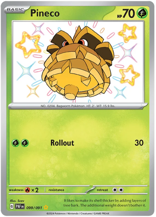 Pineco 099/091 Shiny Rare Pokemon Card (SV 4.5 Paldean Fates)