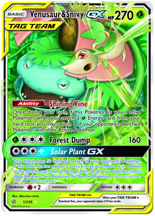 Venusaur & Snivy Tag Team GX 1/236 Ultra Rare Pokemon Card (Cosmic Eclipse)