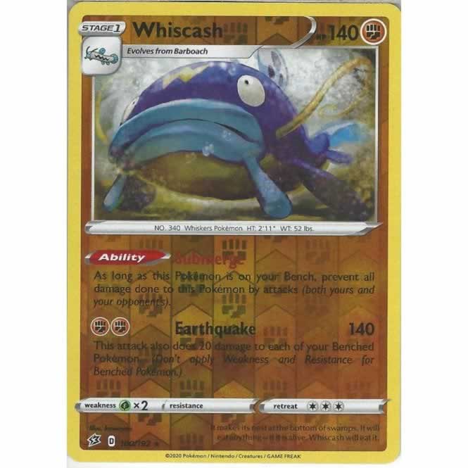 Whiscash 100/192 Rare Reverse Pokemon Card (SWSH Rebel Clash)