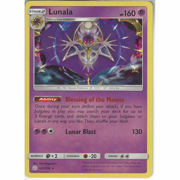 Lunala 102/236 Rare Holo Pokemon Card (Cosmic Eclipse)